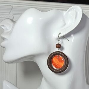 Vintage Wood And Laquer Dangle Cato Earrings